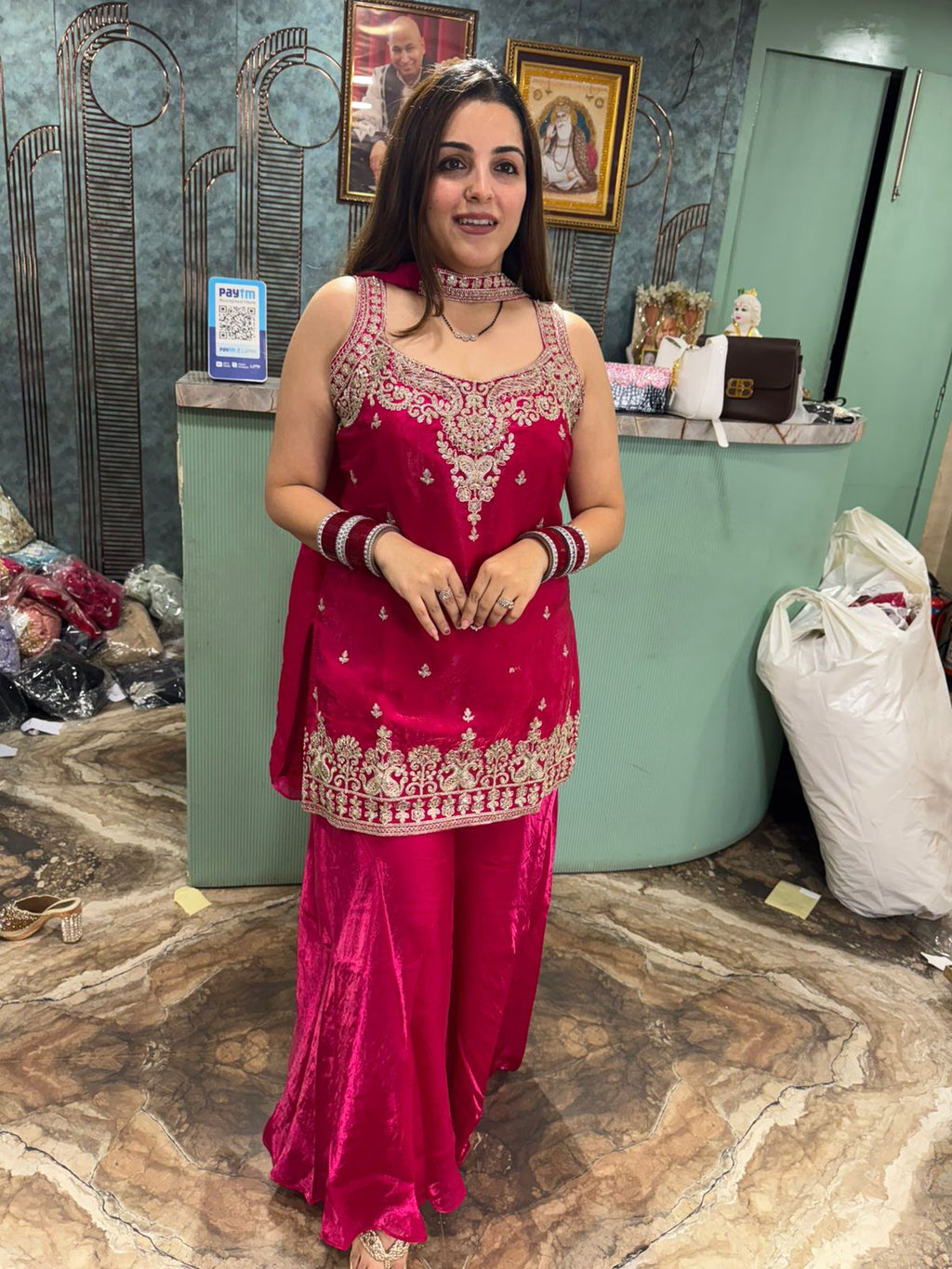 Red Embroidered Palazzo Suit Set