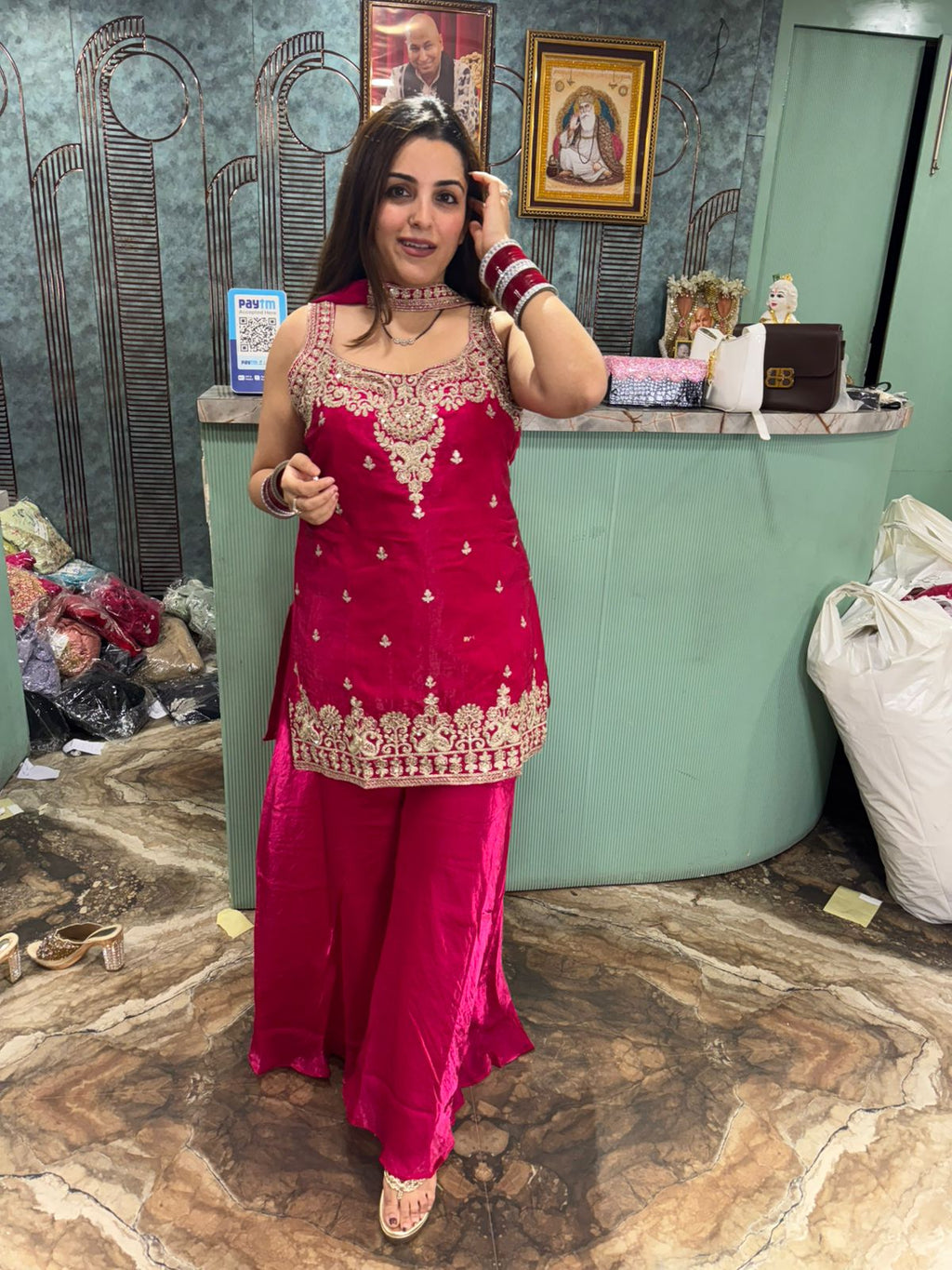 Red Embroidered Palazzo Suit Set