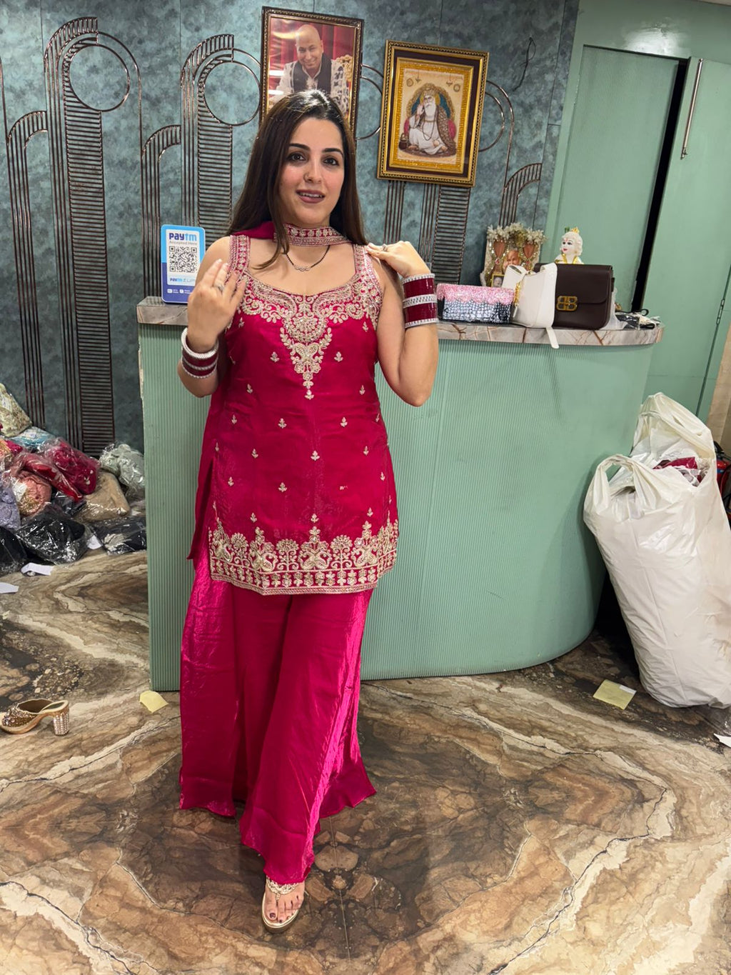 Red Embroidered Palazzo Suit Set