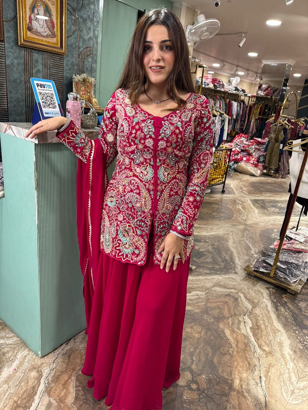 Ruby Charm Heavy Embroidered Palazzo Set