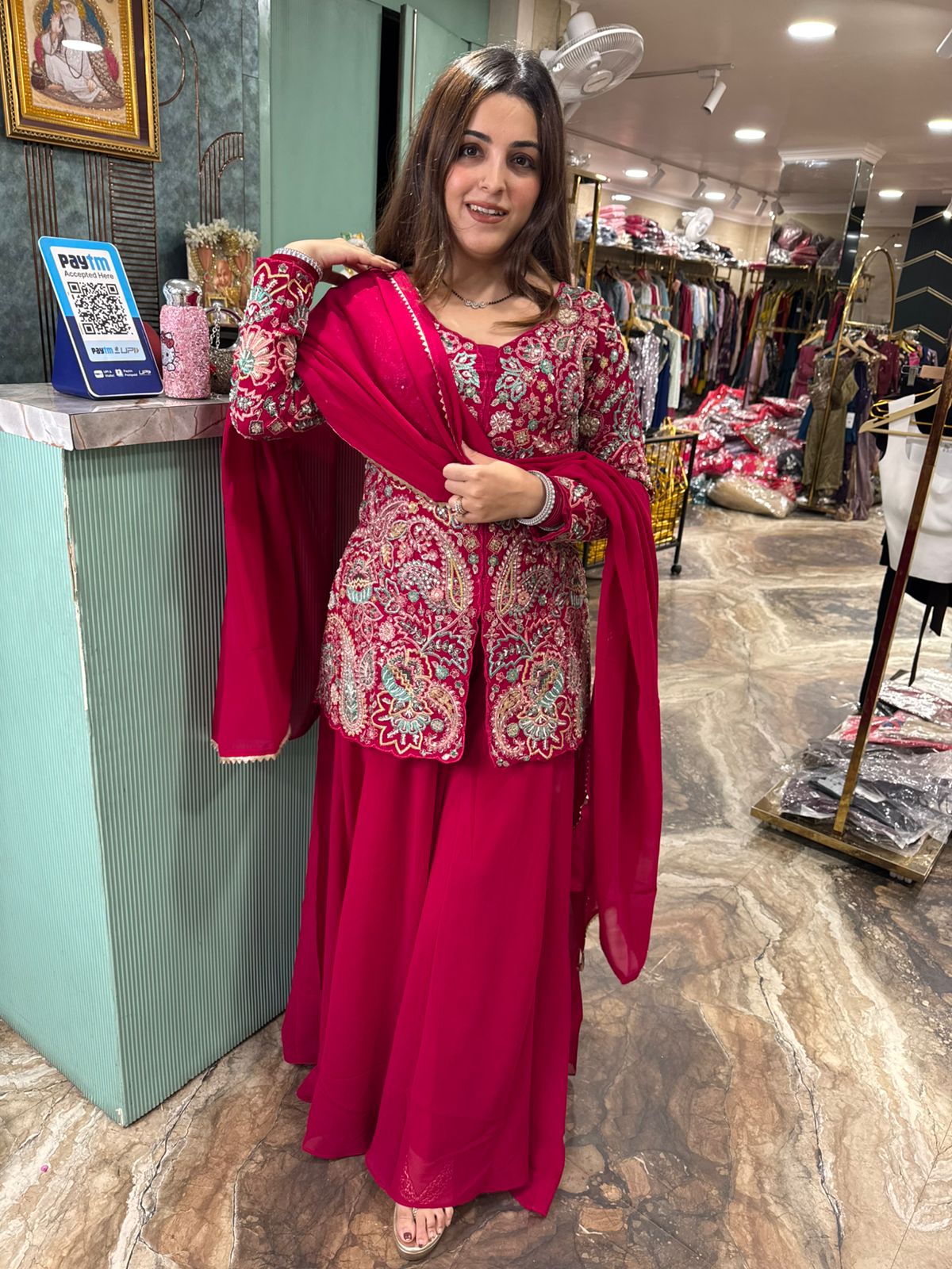 Ruby Charm Heavy Embroidered Palazzo Set