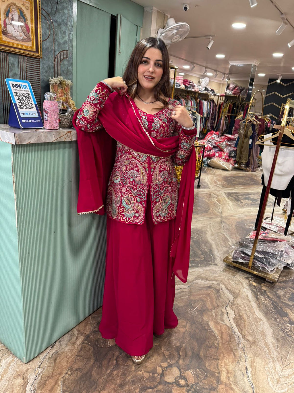 Ruby Charm Heavy Embroidered Palazzo Set