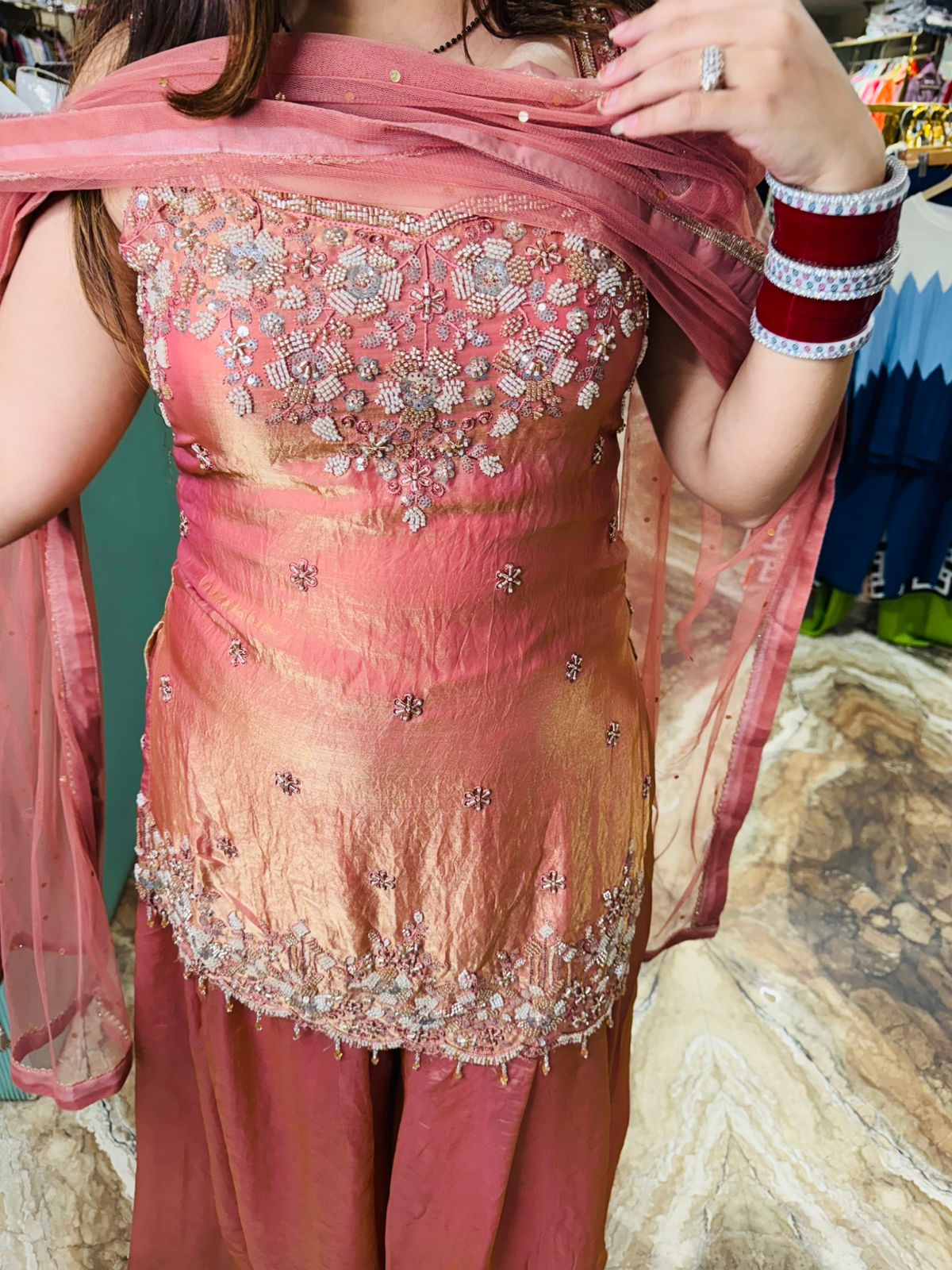 Ocean Mist Embroidered Sharara Suit