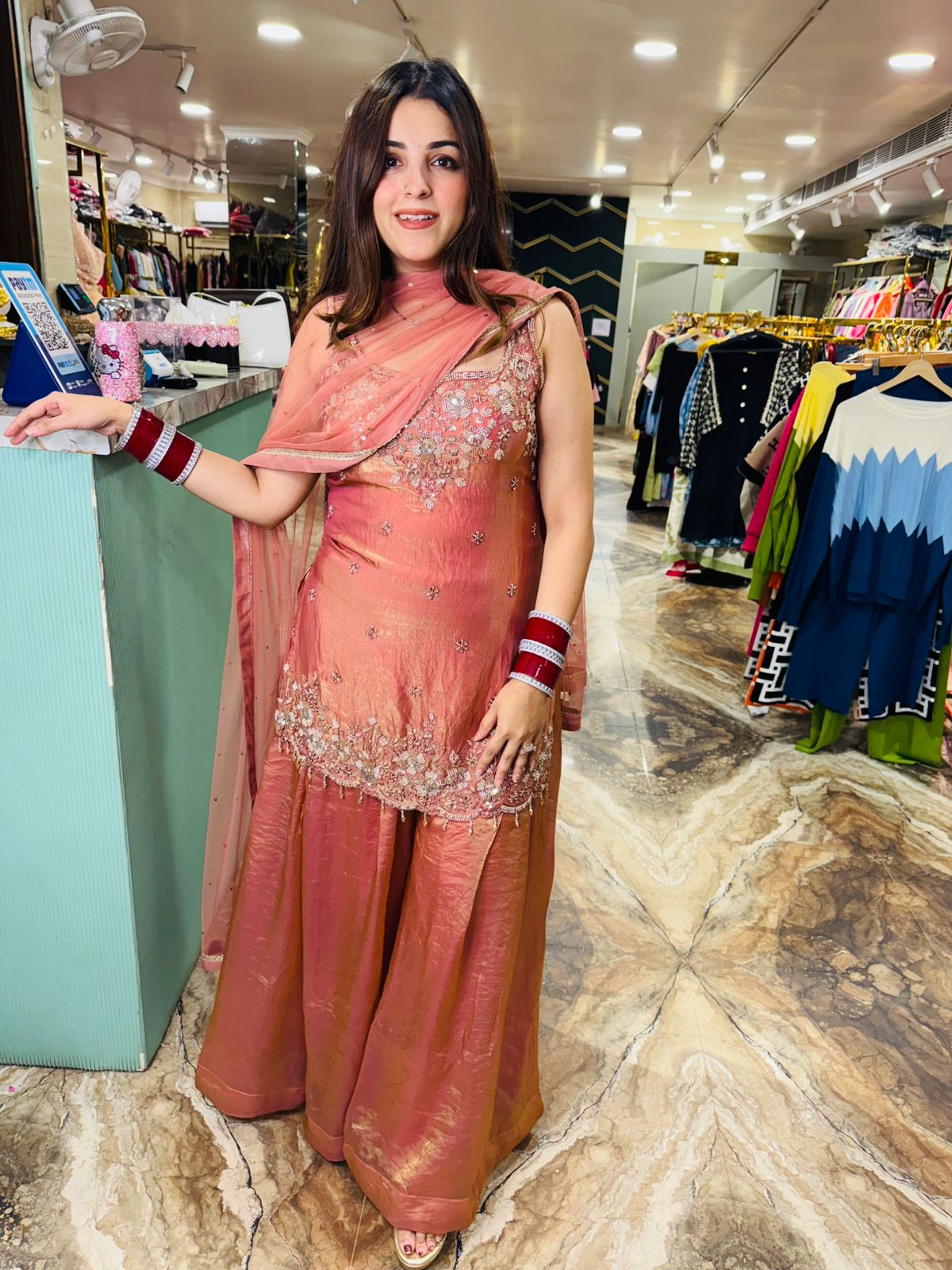 Ocean Mist Embroidered Sharara Suit