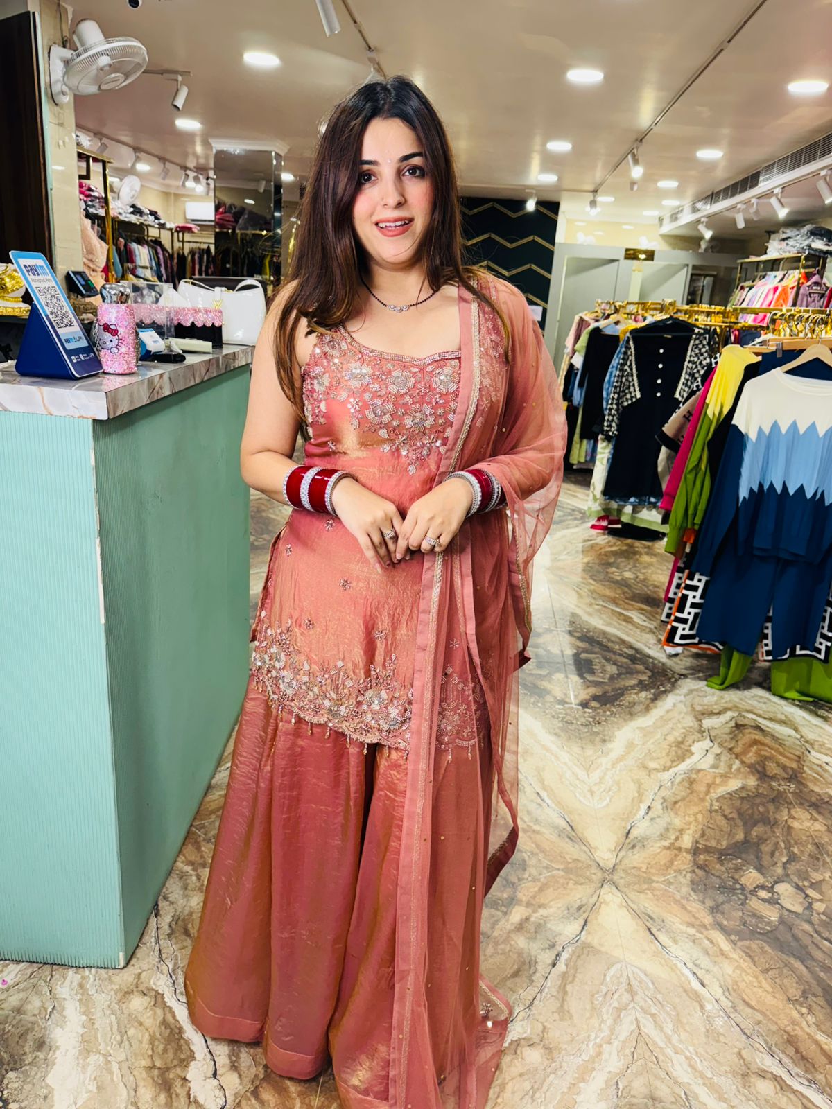 Ocean Mist Embroidered Sharara Suit