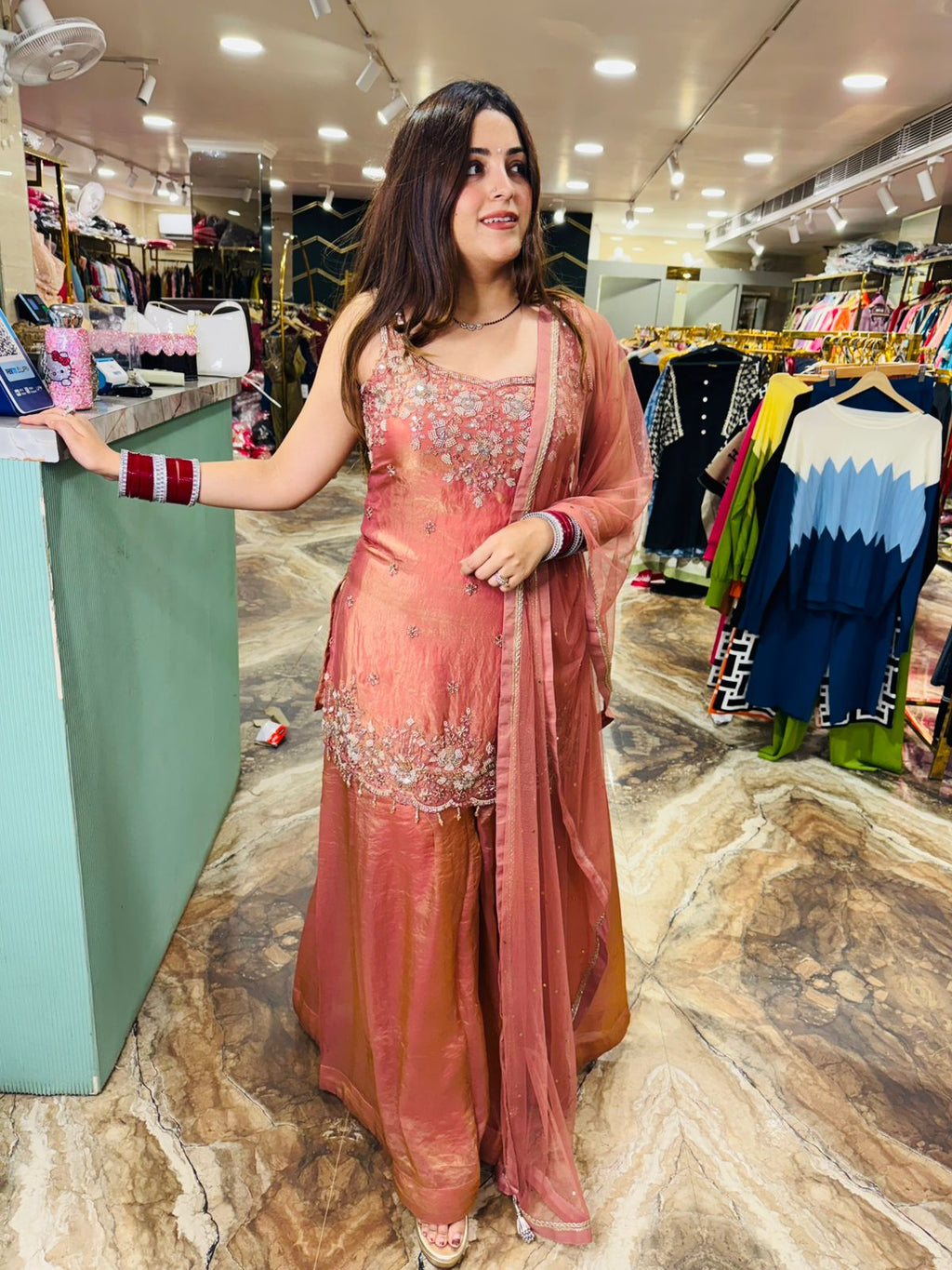 Ocean Mist Embroidered Sharara Suit