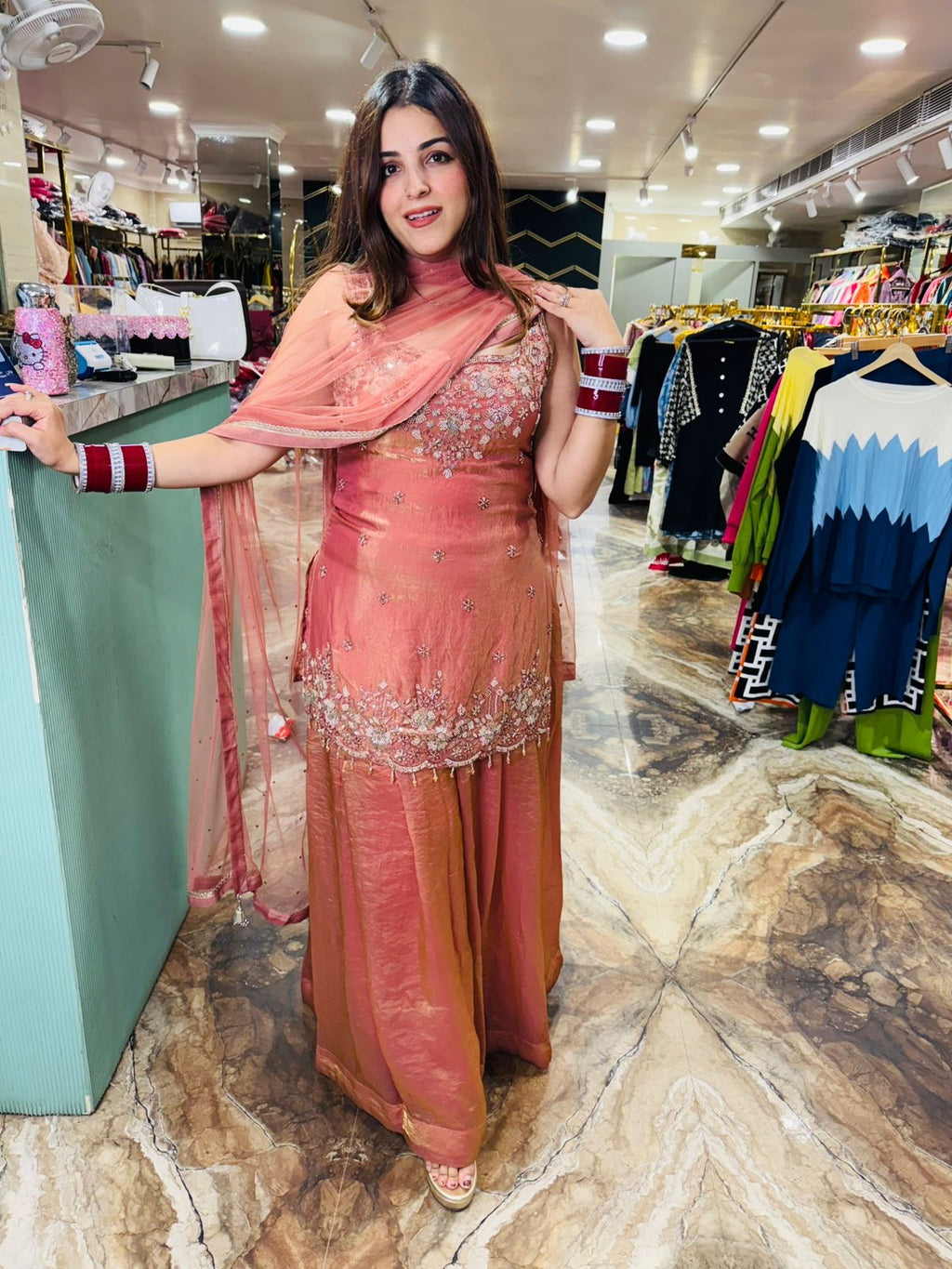Ocean Mist Embroidered Sharara Suit