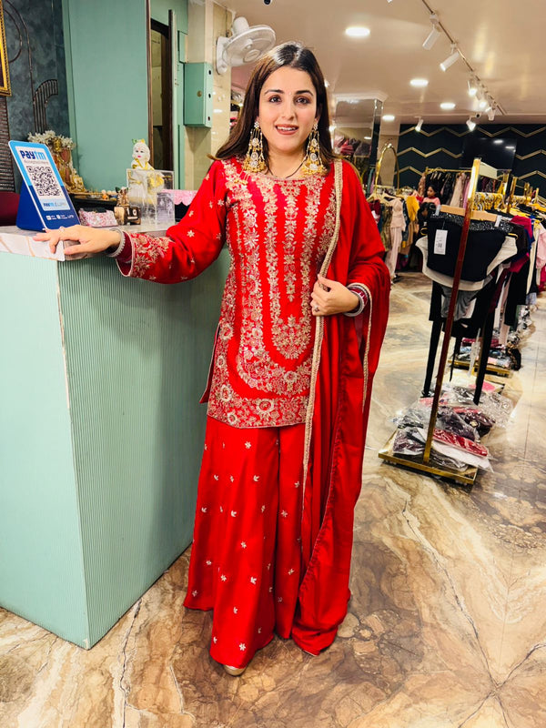 Scarlet Regal Embroidered Sharara Set