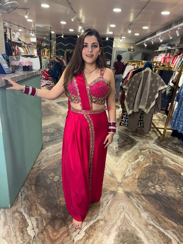Glamorous Fuchsia Drape Saree Gown
