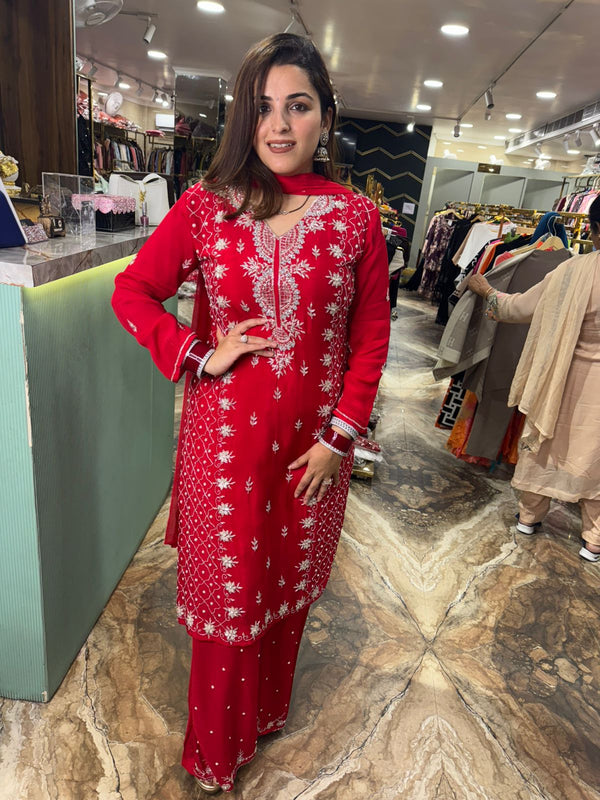Ruby Radiance Embroidered Suit Set