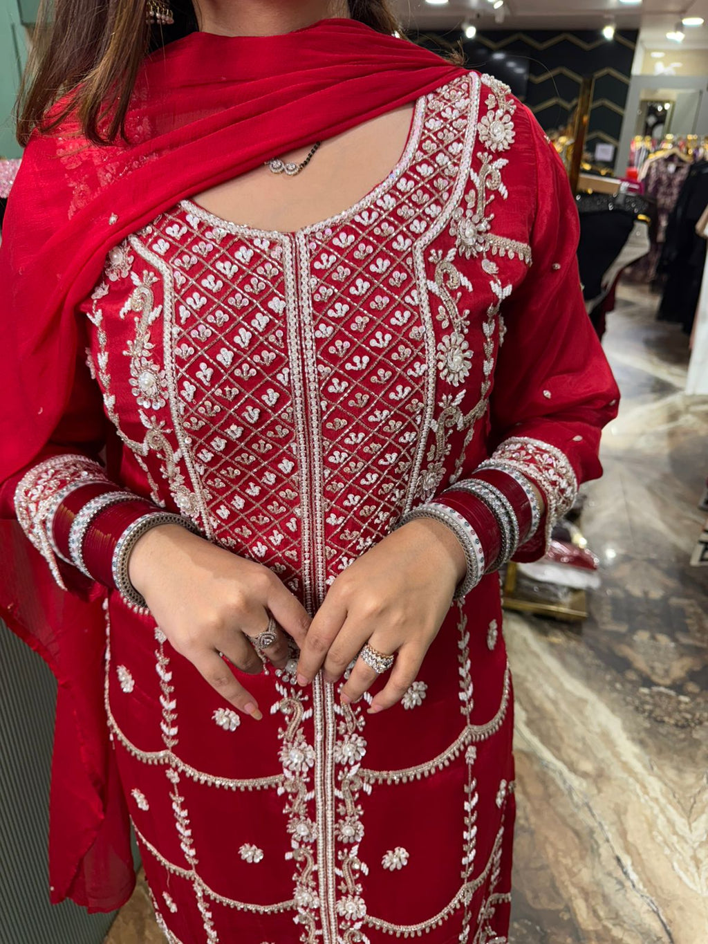 Red Royal  Embroidered Suit Set