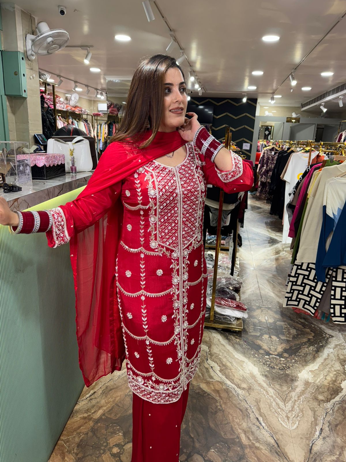 Red Royal  Embroidered Suit Set