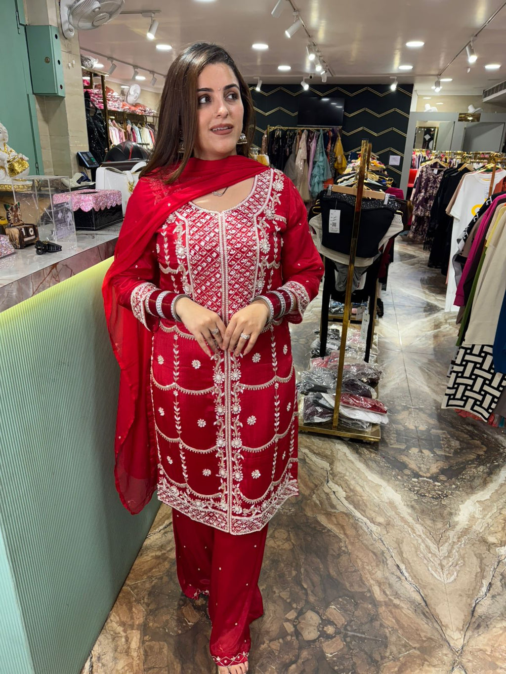 Red Royal  Embroidered Suit Set