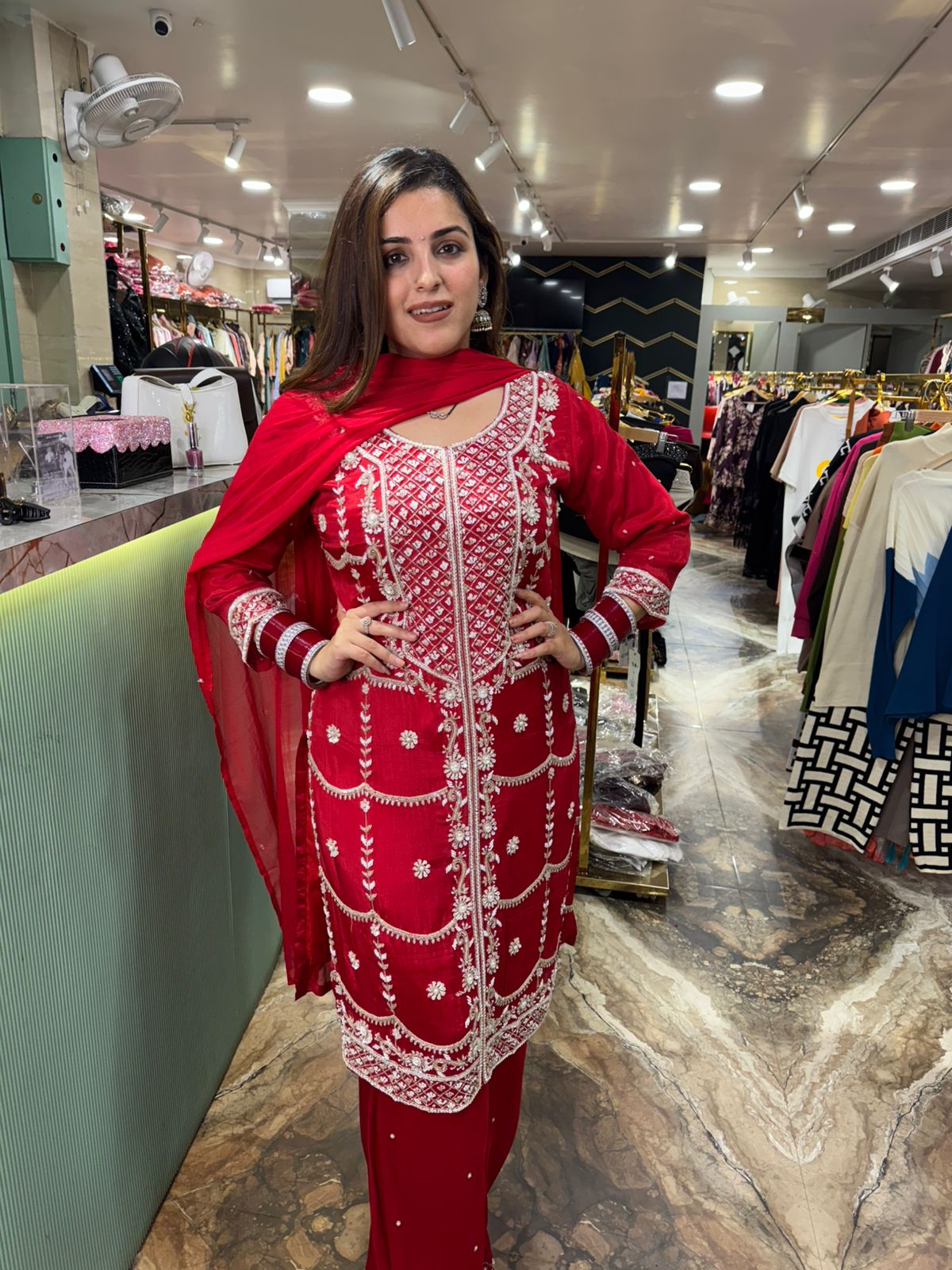 Red Royal  Embroidered Suit Set