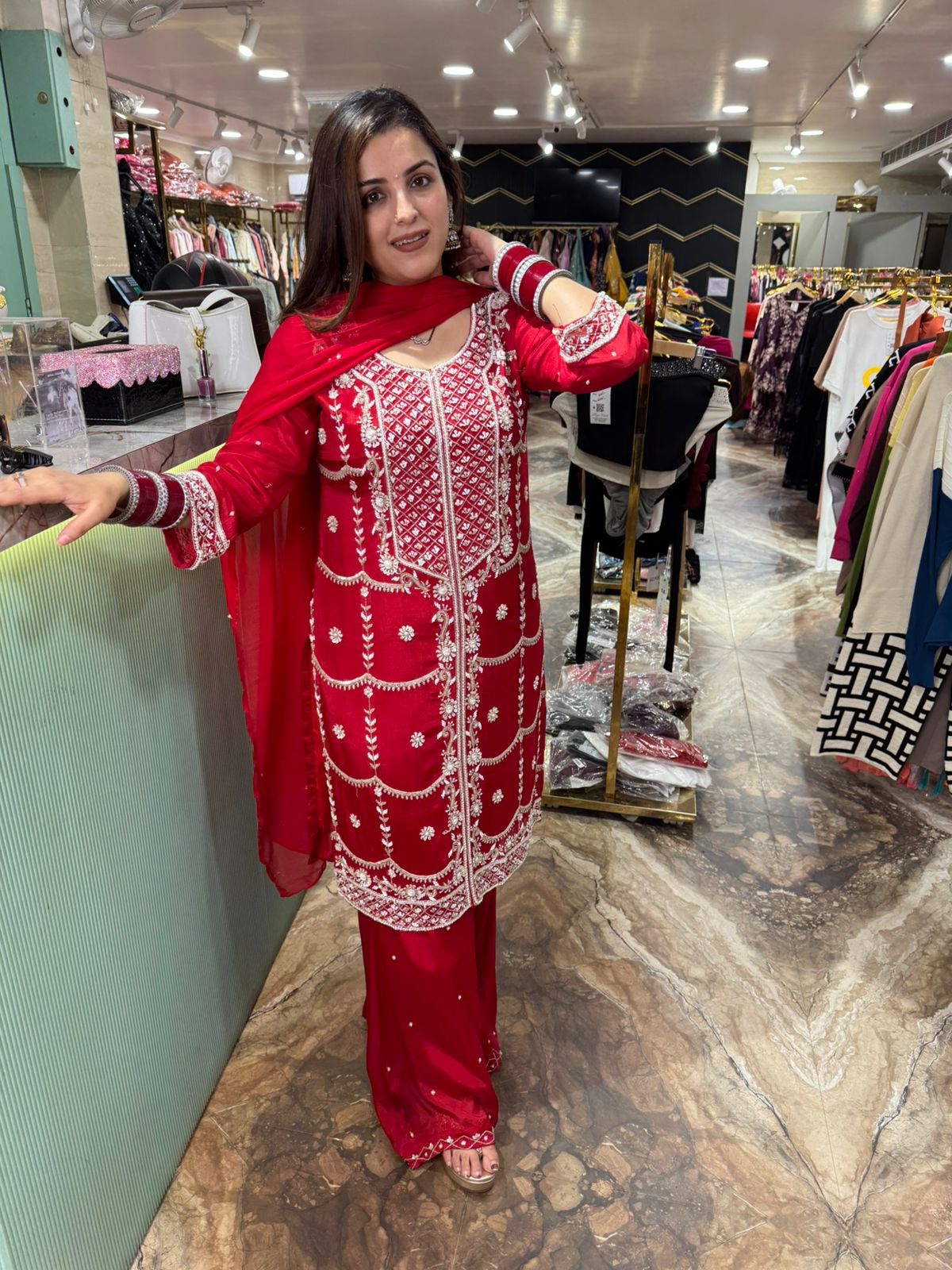 Red Royal  Embroidered Suit Set