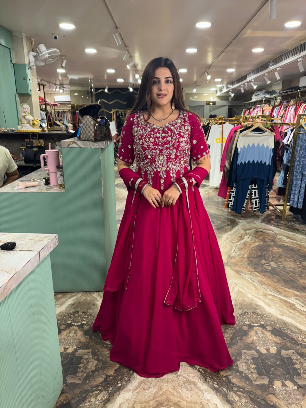 Crimson Blossom Anarkali Gown