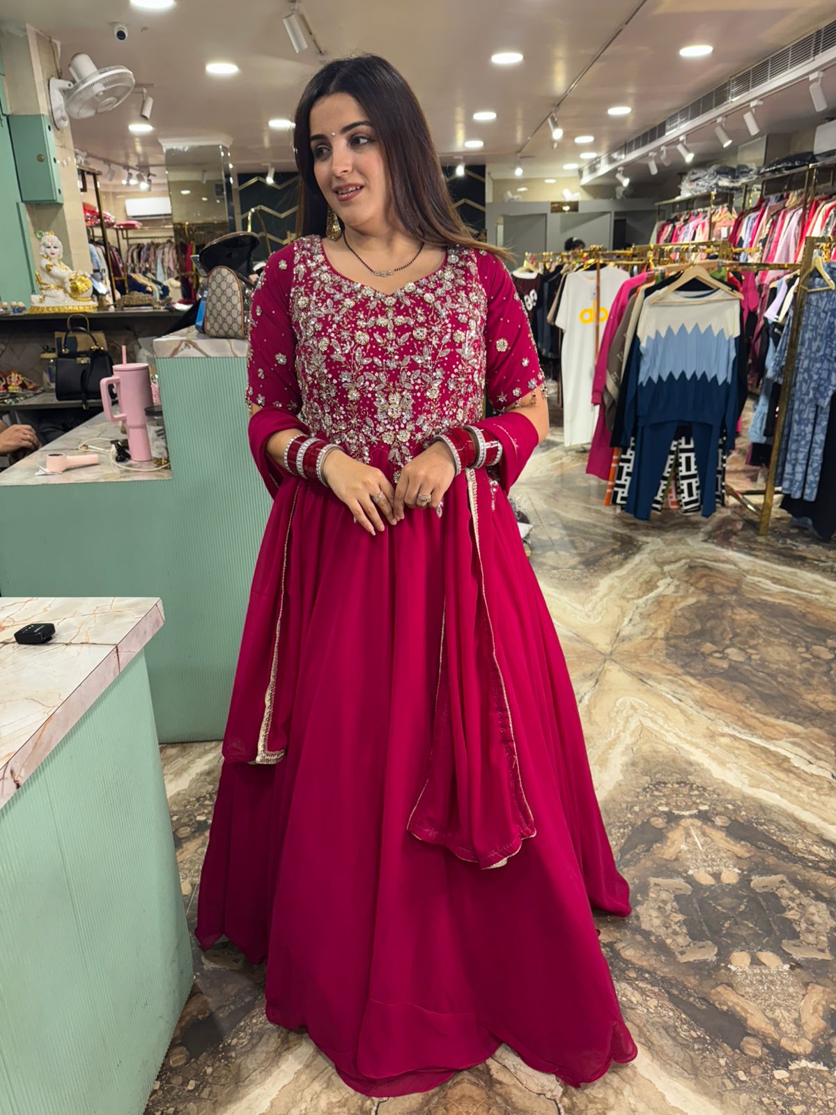 Crimson Blossom Anarkali Gown