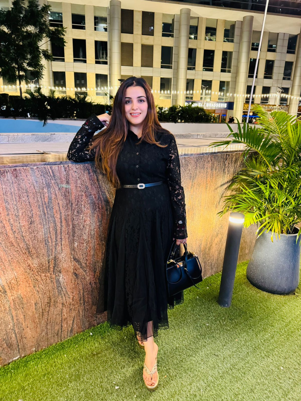 Midnight Elegance Black Lace Midi Dress