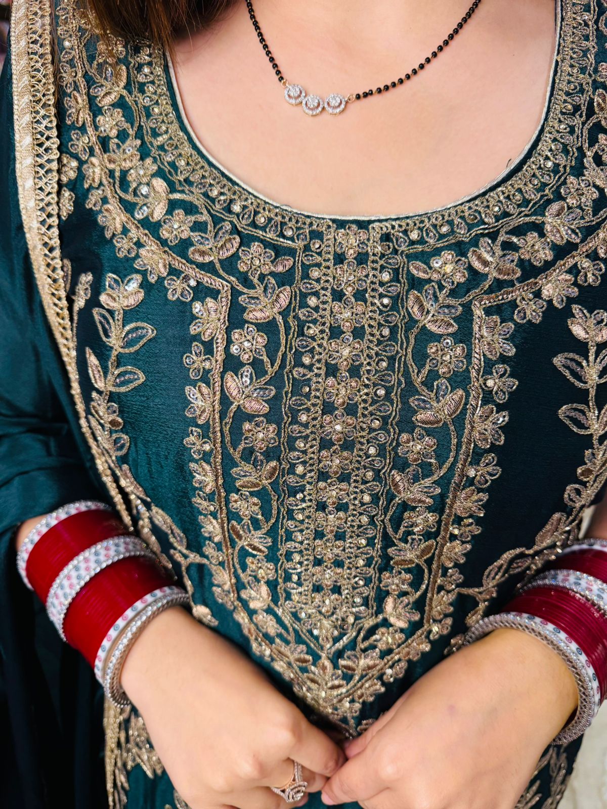 Emerald Elegance Embroidered Sharara Suit