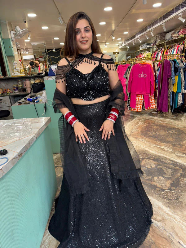 Midnight Sparkle Black Sequin Lehenga Set
