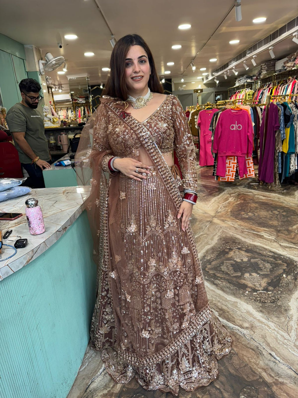 Mocha Glow Embroidered Lehenga Set