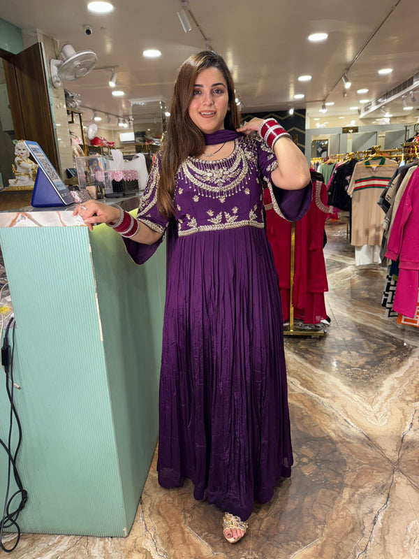Regal Purple Zari Embroidered Anarkali Suit