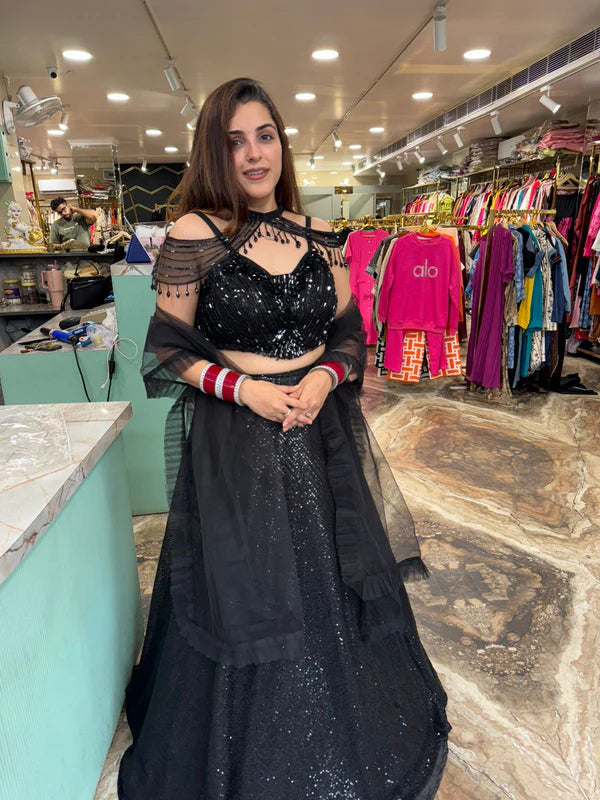 Midnight Sparkle Black Sequin Lehenga Set