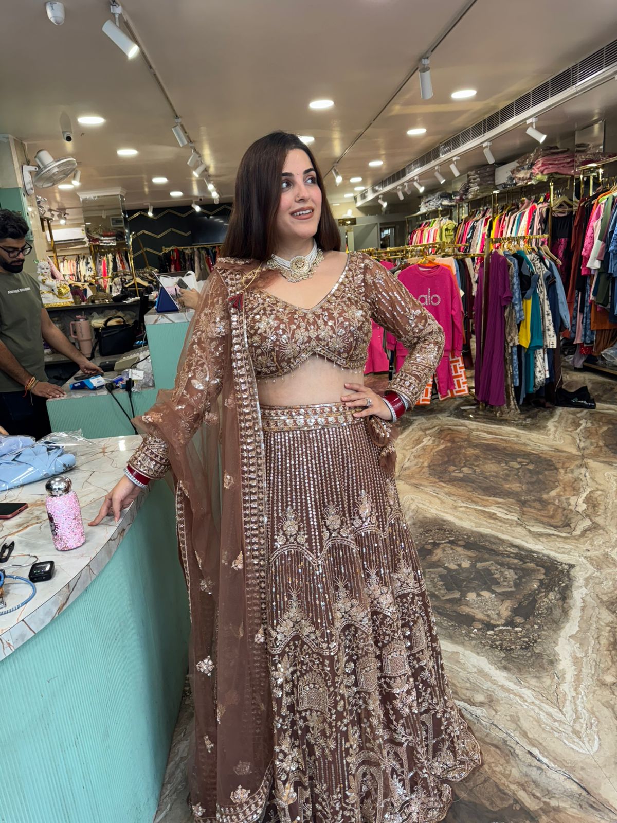 Mocha Glow Embroidered Lehenga Set