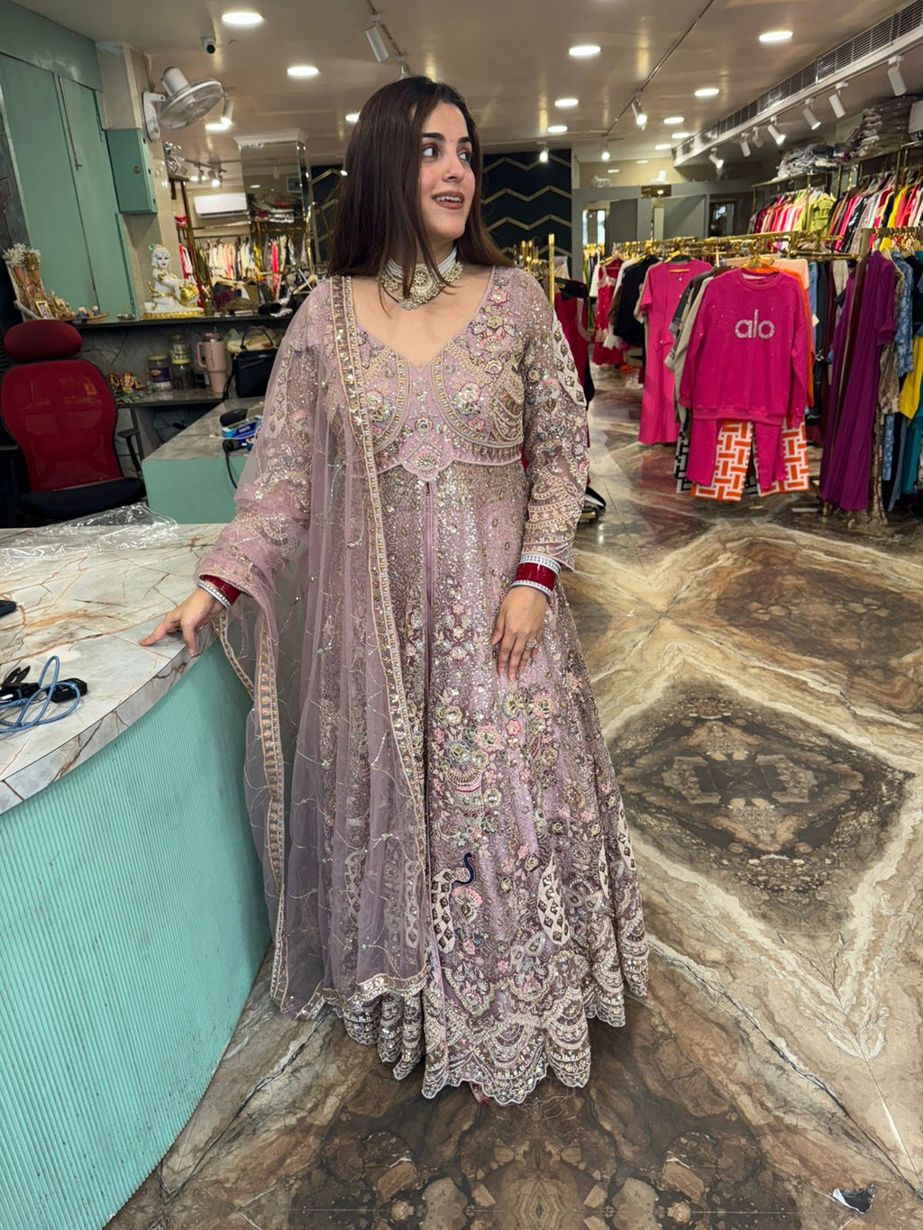 Blush Mauve Embroidered Bridal Lehenga Set