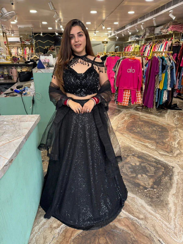 Midnight Sparkle Black Sequin Lehenga Set