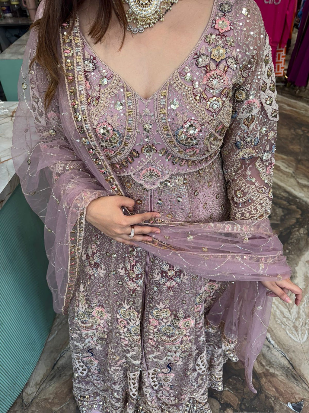 Blush Mauve Embroidered Bridal Lehenga Set