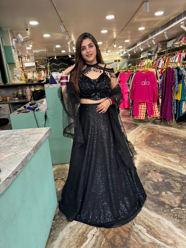 Midnight Sparkle Black Sequin Lehenga Set