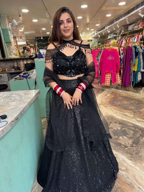 Midnight Sparkle Black Sequin Lehenga Set
