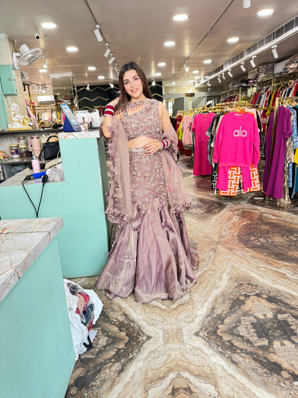 Smoky Orchid Ruffle Mermaid Lehenga Set