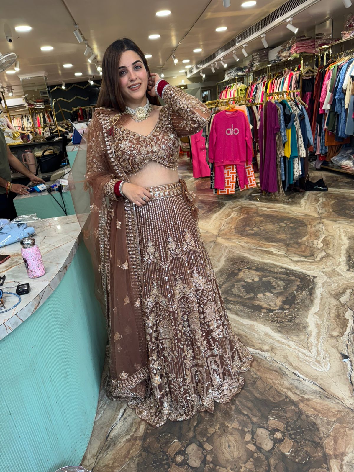 Mocha Glow Embroidered Lehenga Set