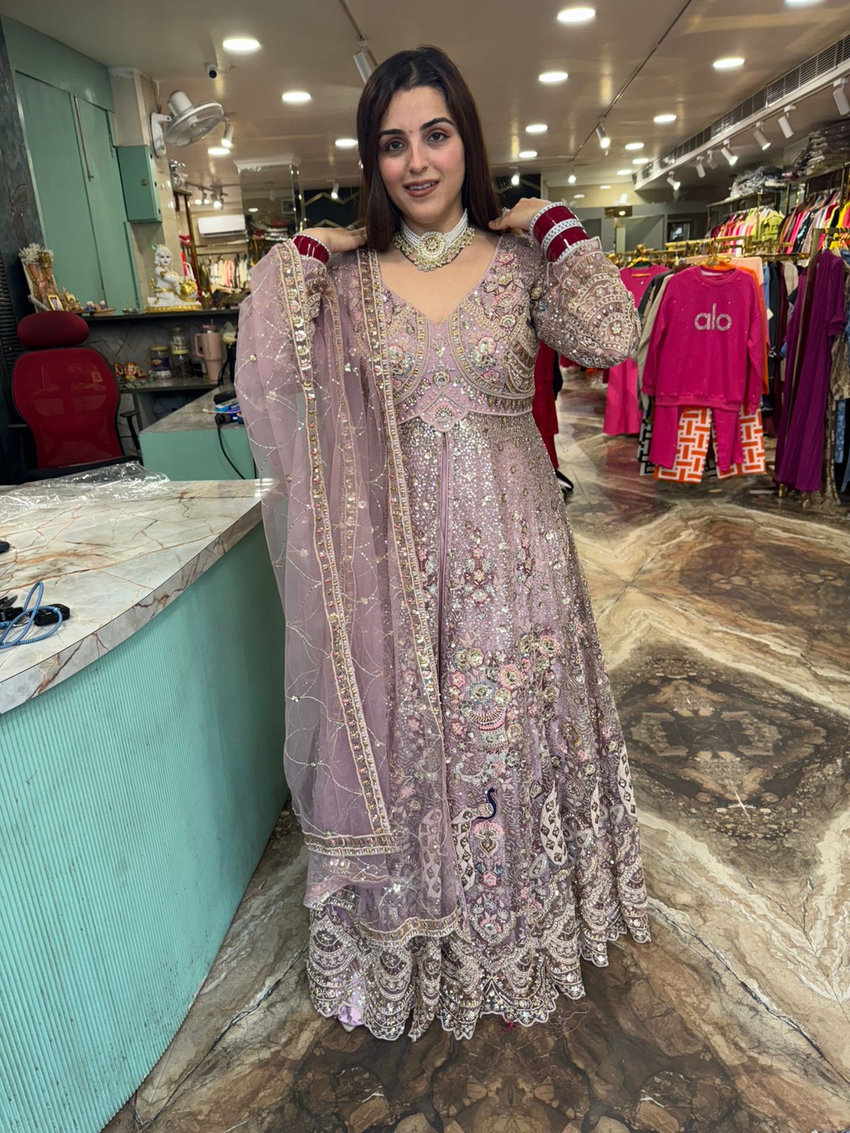 Blush Mauve Embroidered Bridal Lehenga Set