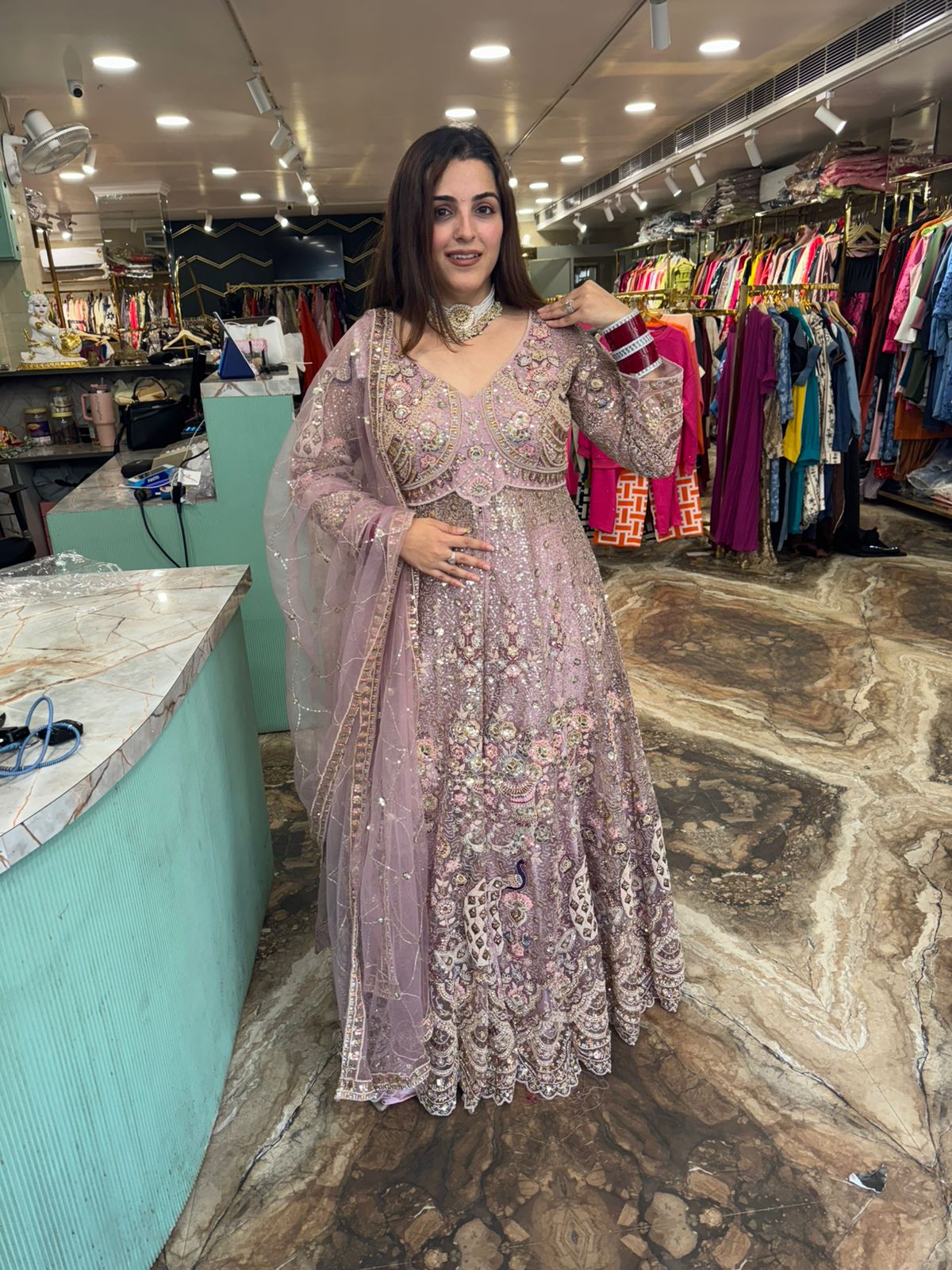 Blush Mauve Embroidered Bridal Lehenga Set