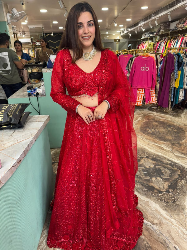 Scarlet Radiance Sequin Lehenga Set