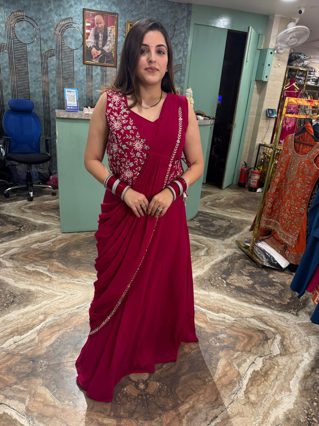 Blossom Embroidered Drape skirt with blouse