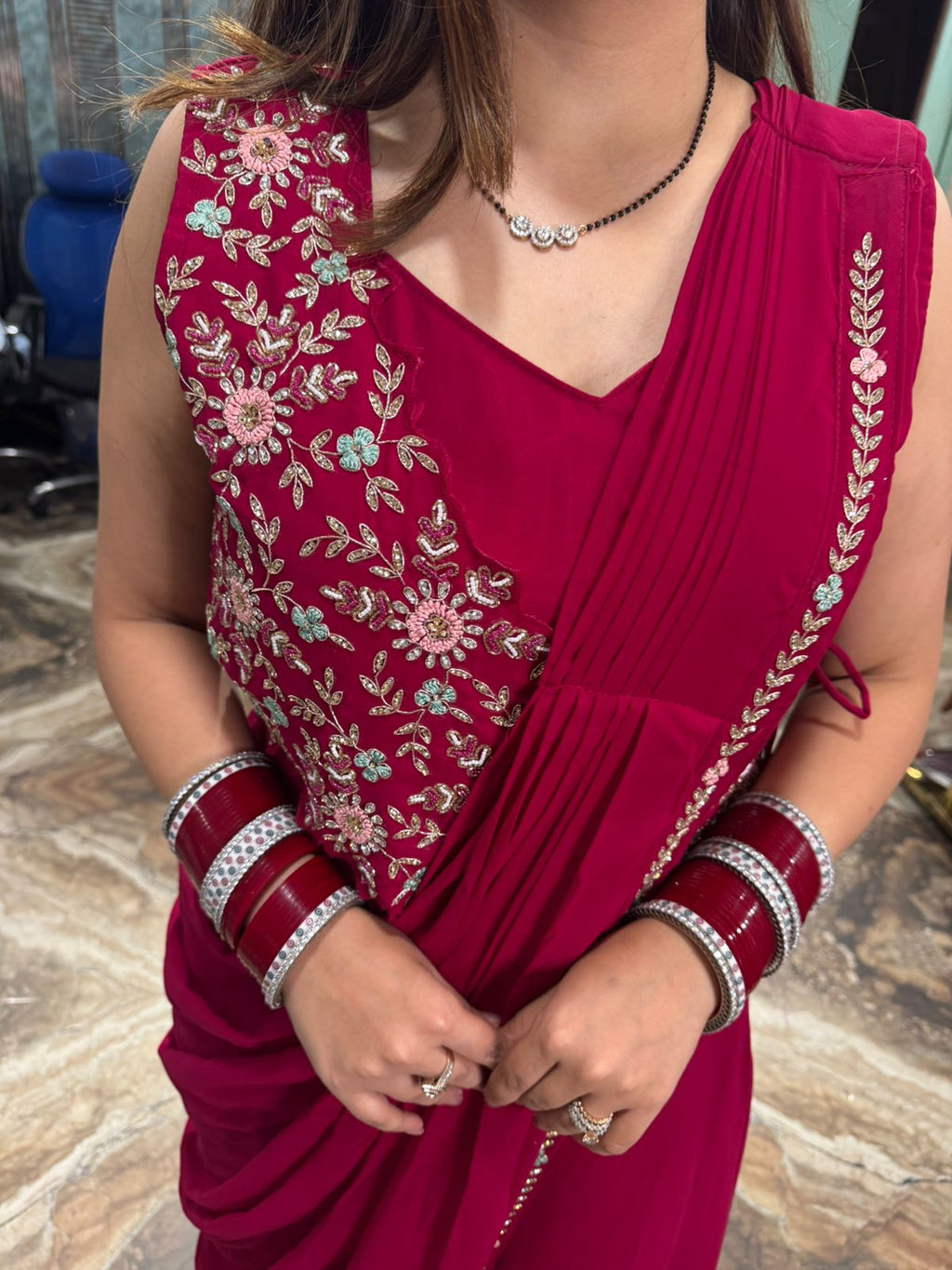 Blossom Embroidered Drape skirt with blouse