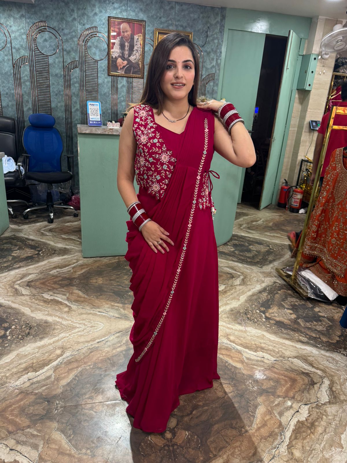 Blossom Embroidered Drape skirt with blouse