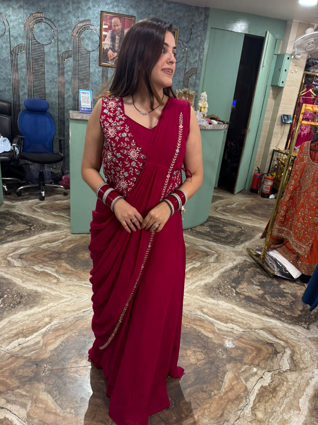 Blossom Embroidered Drape skirt with blouse