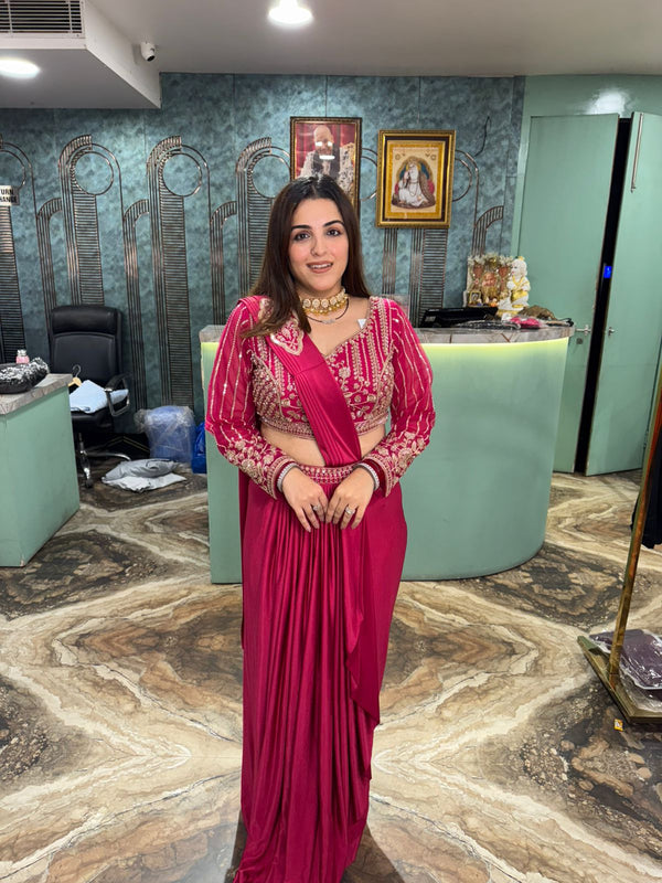 Majestic  Embroidered Drape Saree Gown