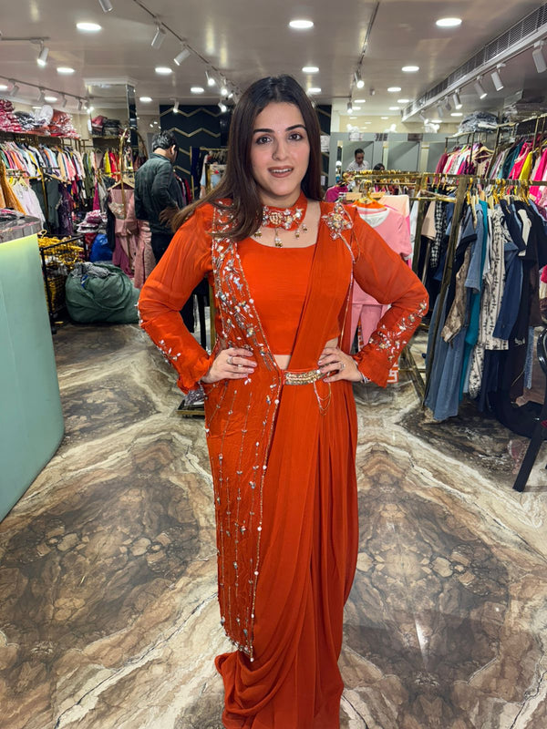 Rust Radiance Embellished Drape Set