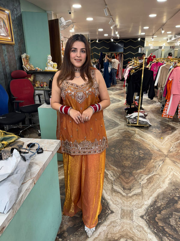 Embroidered Mustard Copper Sharara Set