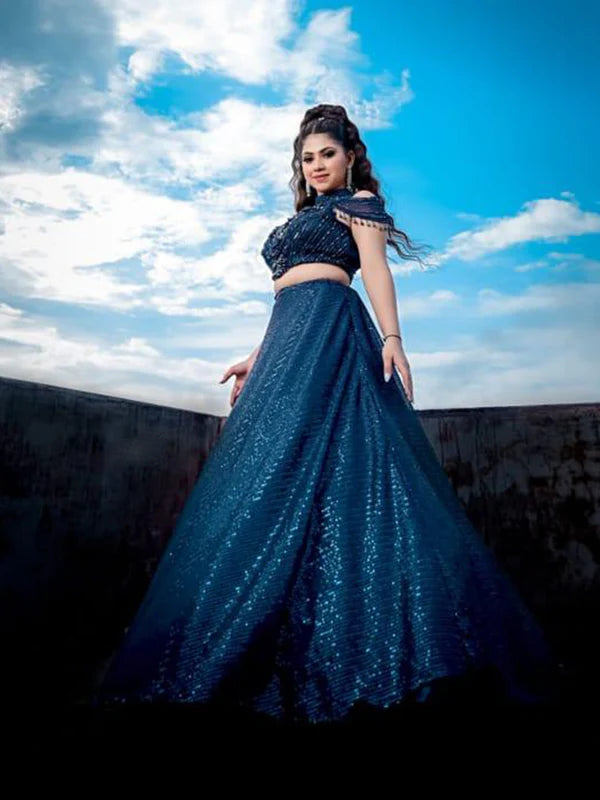 Midnight Sparkle Black Sequin Lehenga Set