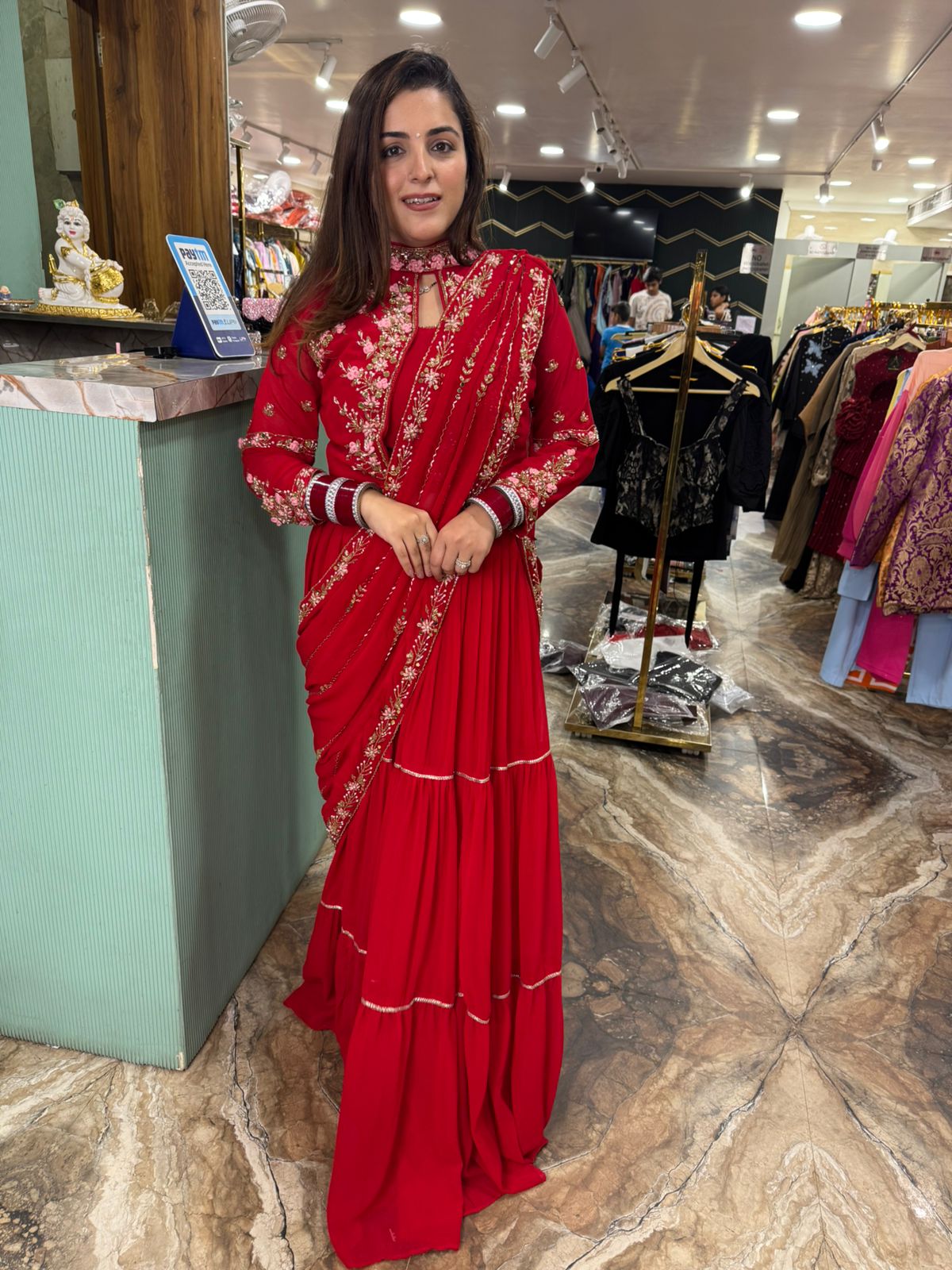 Scarlet Bloom Hand-Embroidered Skirt Gown Set