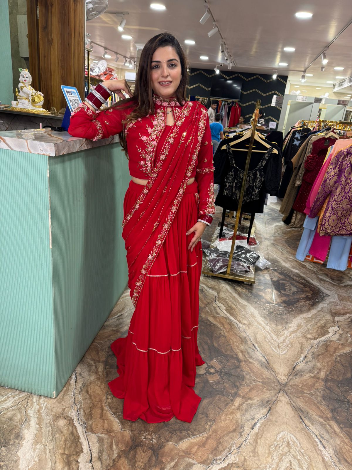 Scarlet Bloom Hand-Embroidered Skirt Gown Set
