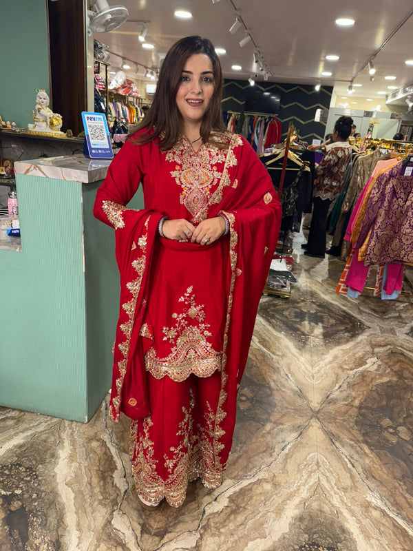 Regal Scarlet Zari-Embroidered Sharara Set