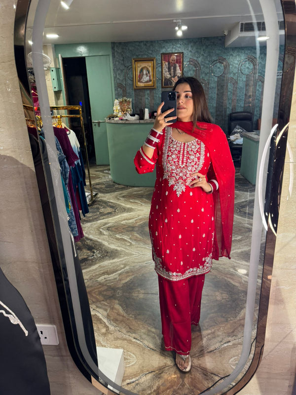 Ruby Radiance Embroidered Sharara Set